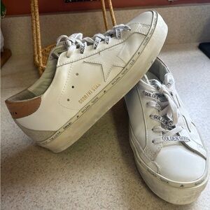 Golden Goose Cream and Tan Sneakers with Star Accent